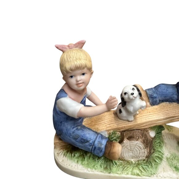 Homco 1985 Denim Days Debbie Danny Teeter Tauter Porcelain Figurine - Picture 4 of 6